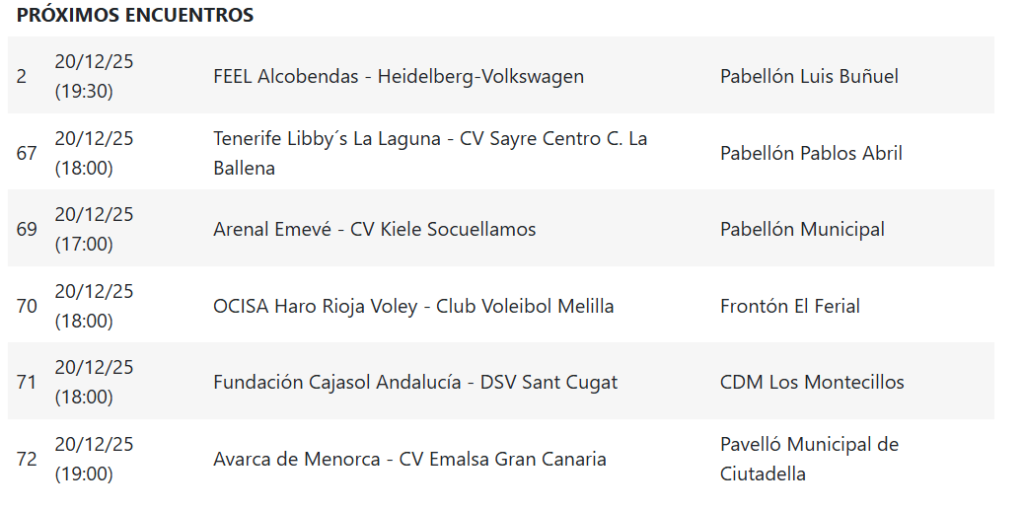 Calendario siguiente jornada